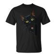 こっそり猫 物陰からじっと見つめる黒猫デザイン Tシャツ