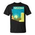アリゾナ州の地図、モダンな抽象的なアリゾナ砂漠、サボテン Tシャツ