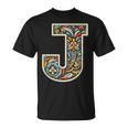 イニシャル 名前 文字 J アルファベット 民芸風 Tシャツ