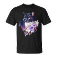 花と猫、水彩画のような表情 Tシャツ