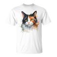 クールな水彩 三毛猫顔 三毛猫 お母さん 猫 お父さん Tシャツ