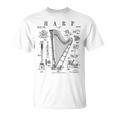 ハープ ヴィンテージ 特許ハーピスト ドローイングプリント Tシャツ