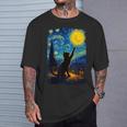 Black Cat Starry Night Van Gogh Cat Cat Mom Cat Dad T-Shirt Gifts for Him