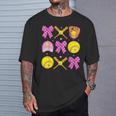 Checkered Mama Bow Cute Softball Mom Game Day Sports T-Shirt Gifts for Him
