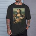 Mona Lisa Mit Orangefarbener Katze Lustige Kunstmalerei T-Shirt Geschenke für Ihn