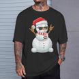 Santa Snowman Rock Hand Sign Language Xmas Rock Music Lover T-Shirt Gifts for Him