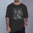 Tigerporträt Tierliebhaber-Grafik Mit Blauen Augen Motiv Tiger T-Shirt Geschenke für Ihn