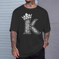 アルファベットtシャツ イニシャル文字 K & King Queen 王冠 Tシャツ 彼への贈り物