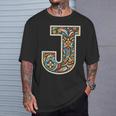 イニシャル 名前 文字 J アルファベット 民芸風 Tシャツ 彼への贈り物