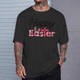チェック柄ハッピーイースターバニー耳クロスかわいい宗教クリスチャン Tシャツ 彼への贈り物