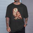 ハート柄の奇抜なパッチワークフクロウ Tシャツ 彼への贈り物