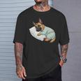 パジャマで寝ているかわいいベルギーのマリノア犬就寝アート 長袖tシャツ Tシャツ 彼への贈り物