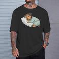 パジャマで寝ているかわいいボストンテリア犬就寝アート 長袖tシャツ Tシャツ 彼への贈り物