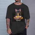 フレンチブルドッグ 食べる パスタ ボンアペティ カラフル ドッグアート Tシャツ 彼への贈り物