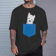 ポケットに犬のウェスティ犬テリアフロントポケット胸 Tシャツ 彼への贈り物