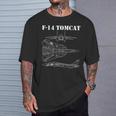 ヴィンテージ ホワイト F14 トムキャット 飛行機 スケマティック F-14 ジェット 長袖tシャツ Tシャツ 彼への贈り物