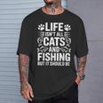 猫と釣り漁師 おもしろ釣り Tシャツ 彼への贈り物
