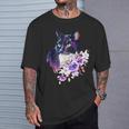 花と猫、水彩画のような表情 Tシャツ 彼への贈り物