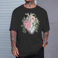 花の解剖学 人間の心とバラ、ボタニカルハート Tシャツ 彼への贈り物