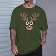 Reindeer Face Deer Red Nose Brown Christmas T-Shirt Gifts for Him