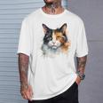 クールな水彩 三毛猫顔 三毛猫 お母さん 猫 お父さん Tシャツ 彼への贈り物