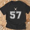 57 番 野球スタイル ヴィンテージホワイト Tシャツ 高齢者への贈り物