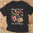 85歳 神様の祝福 かわいい庭の花 85歳の誕生日 長袖tシャツ Tシャツ 高齢者への贈り物