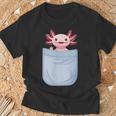 Axolotl ポケットに入った魚 両生類 ペット ホワイト アホロートル トカゲ Tシャツ 高齢者への贈り物