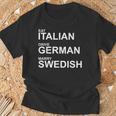 Eat Italian Drive German Marrywedish ユーモラスな言葉 Tシャツ 高齢者への贈り物