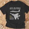 F-15イーグル航空機の設計図ジェット戦闘機データ Tシャツ 高齢者への贈り物