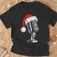Gorro De Papá Noel Con Micrófono -Intage Karaoke Navidad Amante Camiseta unisex Regalos para ancianos
