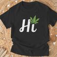 Hi Hello マリファナの葉 ハッピーファニー大麻 ウィード パイナップル Tシャツ 高齢者への贈り物