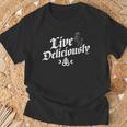 Live Deliciously ヴィンテージ アンティーク調 魔術 オカルト Tシャツ 高齢者への贈り物