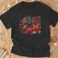 Masque D'anime Japonais Kitsune Dragon Chinois Avec Rose T-Shirt Cadeaux pour les vieillards