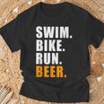 Swim Bike Run スイム バイク ラン ビール トライアスロン トライアスロン スポーツ メンズ レディース Tシャツ 高齢者への贈り物
