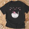 かわいい毛糸の猫はけん玉ハートを弾く Tシャツ 高齢者への贈り物