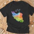 イランの地図 イランのカラフルな地図 水彩イラスト Tシャツ 高齢者への贈り物