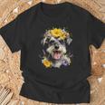 シュナウザー ママ 犬好き 母の日 レトロ 花 Tシャツ 高齢者への贈り物