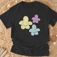 スマイリングフラワー イエロー ブルー パープル 楽しい春 Tシャツ 高齢者への贈り物