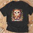フクロウ ドリンク ボバ ティー ボヘミアン 羽 女の子 花 ニューエイジ Tシャツ 高齢者への贈り物