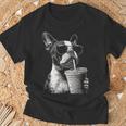 ボストンテリア ドリンク アイスコーヒー 面白い Bostie Dog Meme Tシャツ 高齢者への贈り物