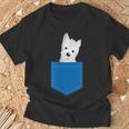 ポケットに犬のウェスティ犬テリアフロントポケット胸 Tシャツ 高齢者への贈り物