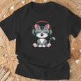 ミュージック・キャッツ ミュージシャンのための音符の衣装 ヘッドフォン猫 Tシャツ 高齢者への贈り物