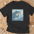 両生類サーファー 日本の波 アート サーフィン カエル Tシャツ 高齢者への贈り物
