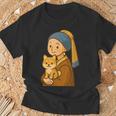 真珠の耳飾りの少女 柴犬 子柴 名画 いぬ イラスト かわいい 犬好き おもしろ 面白い Tシャツ 高齢者への贈り物