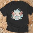 笑顔のaxolotl カワイイかわいい水中漫画 Tシャツ 高齢者への贈り物
