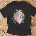 花の解剖学 人間の心とバラ、ボタニカルハート Tシャツ 高齢者への贈り物
