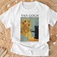 ひまわりと黒猫のヴィンテージアート 猫好き 猫飼い 猫 ネコ ねこくろねこ好き 面白い Tシャツ 高齢者への贈り物
