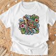アロハ ウミガメ ハワイアン ホヌ フラワー ウェーブ オーシャン Tシャツ 高齢者への贈り物