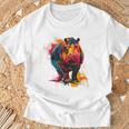 カバ 動物 カラフル グラフィック 抽象 アート 絵画 カバ Tシャツ 高齢者への贈り物